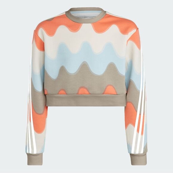 Marimekko x Adidas Allover Print Cotton Sweatshirt in Light Blue Brown Combo S - Picture 3 of 12
